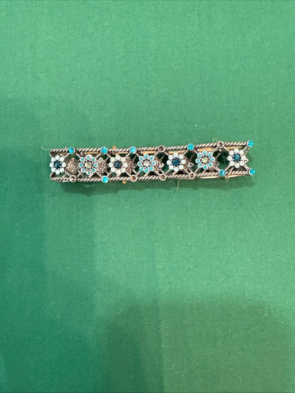 Pretty Stretch Bracelet Turquoise Teal Silver Tone#4B